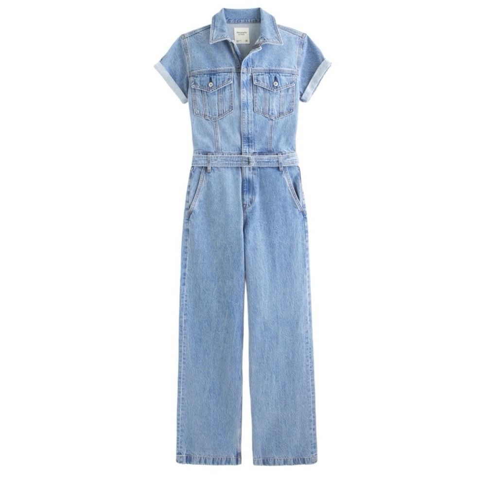 Abercrombie &‎ Fitch 90s Relaxed Cinched Waist Blue Denim Jumpsuit Sz XL